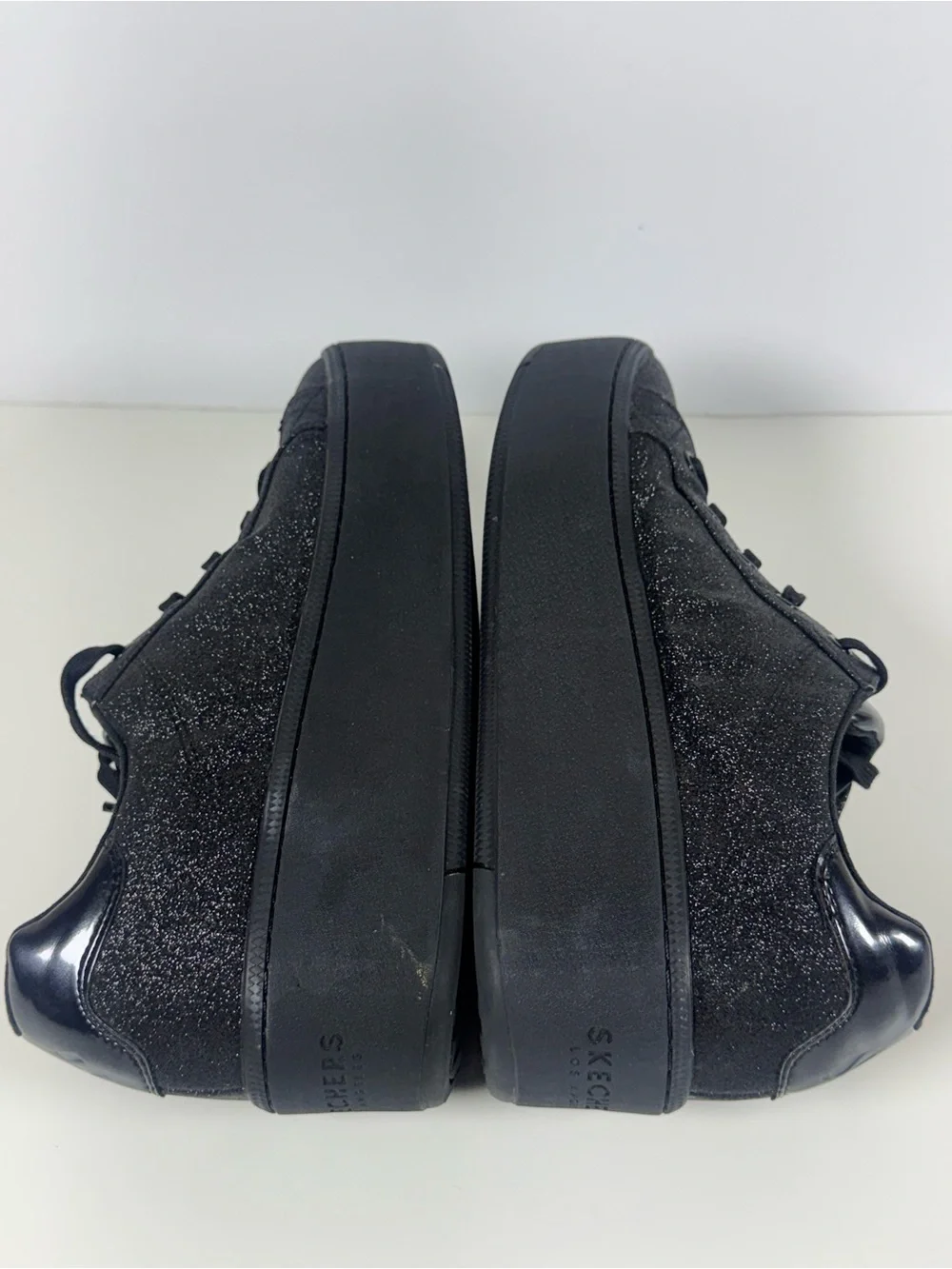 Skechers Black Glitter Platform Lace-Up Sneakers